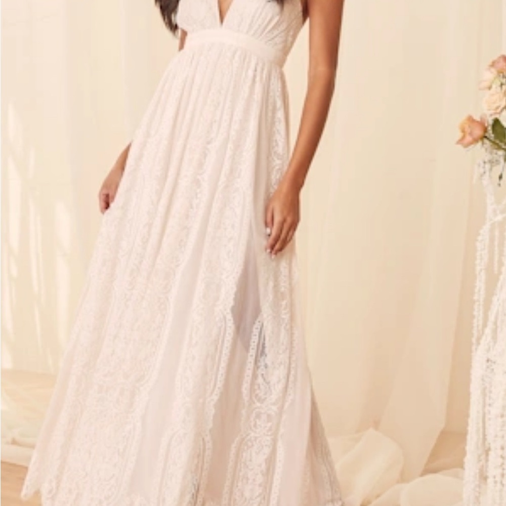 Lulu's Ivory Lace Maxi Dress